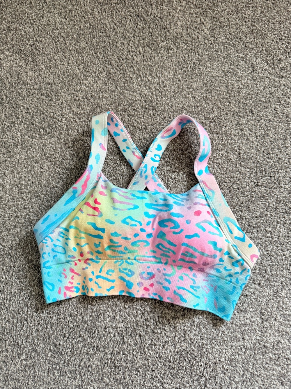 Pastel Leopard Print Cross Back Sports Bra – Size Small - Picture 3 of 7